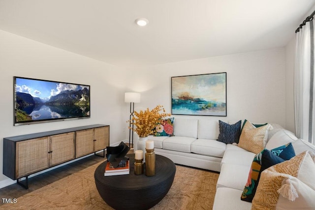 living room featuring dark hardwood / wood-style floors