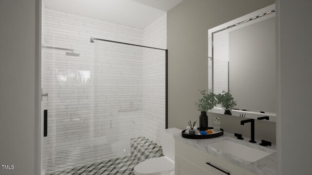 bathroom with toilet, sink, and tiled shower