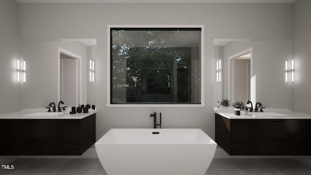 bathroom with vanity and a tub to relax in