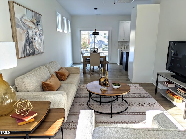 living room featuring dark hardwood / wood-style flooring