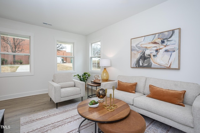 living room with hardwood / wood-style floors