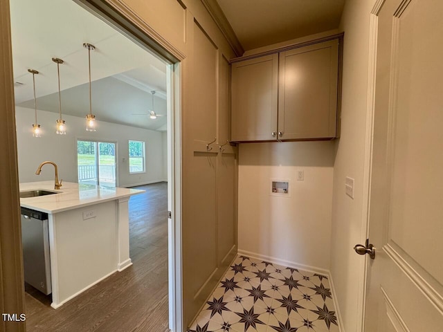 19 Covey Rise Way, Lillington, NC 27546 - washroom featuring hookup for a washing machine, cabinet space, and ceiling fan