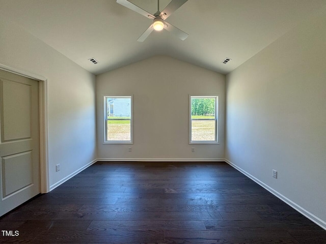 19 Covey Rise Way, Lillington, NC 27546 - unfurnished room with lofted ceiling, dark wood-type flooring, and ceiling fan