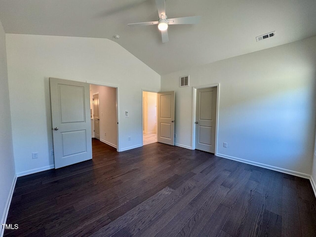 19 Covey Rise Way, Lillington, NC 27546 - unfurnished bedroom featuring vaulted ceiling, dark wood-style flooring, and ceiling fan