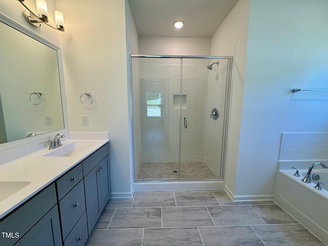 19 Covey Rise Way, Lillington, NC 27546 - bathroom with double vanity, a garden tub, and a shower stall