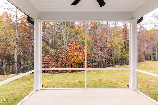 unfurnished sunroom featuring wooden ceiling