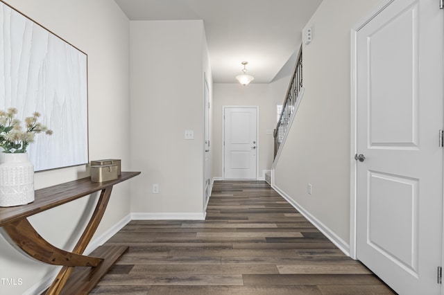 hall with dark wood-type flooring