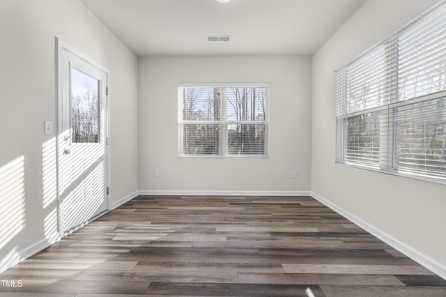 spare room with dark hardwood / wood-style floors and plenty of natural light