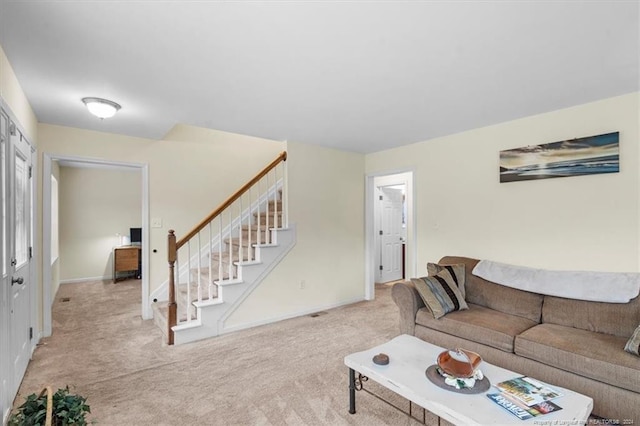 living room with light colored carpet