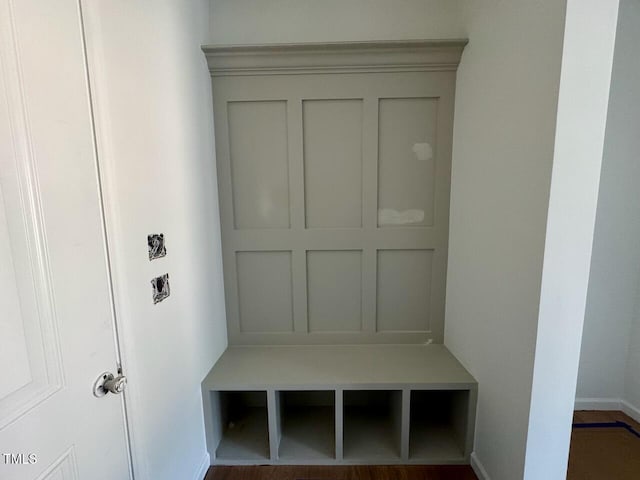 mudroom featuring dark hardwood / wood-style flooring