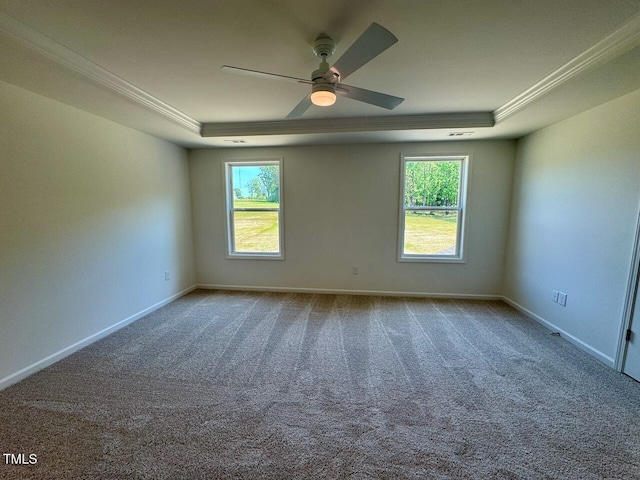 45 Covey Rise Way, Lillington, NC 27546 - unfurnished room with a tray ceiling, ornamental molding, carpet, and a ceiling fan
