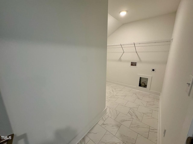 262 Grand Griffon Way, Lillington, NC 27546 - laundry area featuring light marble finish flooring, electric dryer hookup, and washer hookup