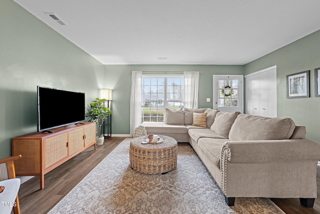 living room with hardwood / wood-style flooring