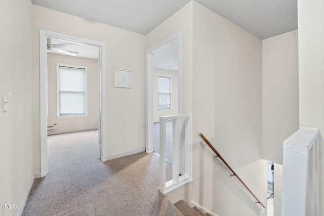 corridor with light colored carpet