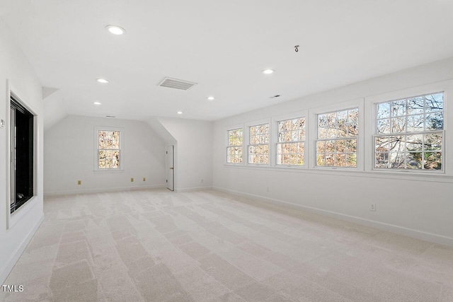 bonus room featuring a healthy amount of sunlight and light colored carpet