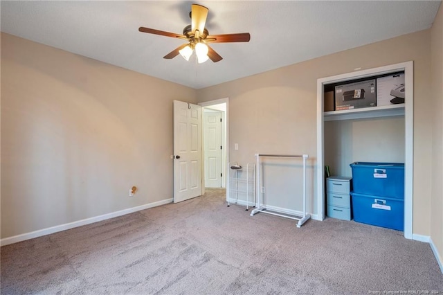 unfurnished bedroom with carpet and ceiling fan