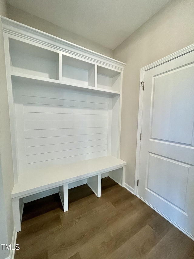 mudroom with dark hardwood / wood-style floors