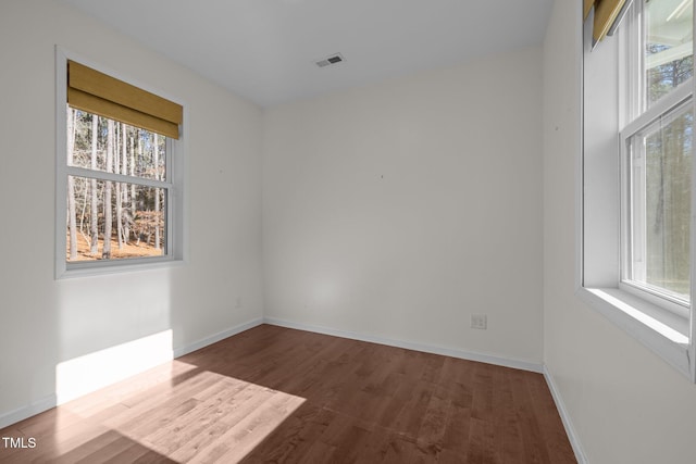 empty room with a healthy amount of sunlight and hardwood / wood-style flooring