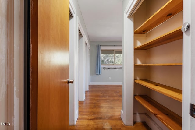 corridor with hardwood / wood-style floors