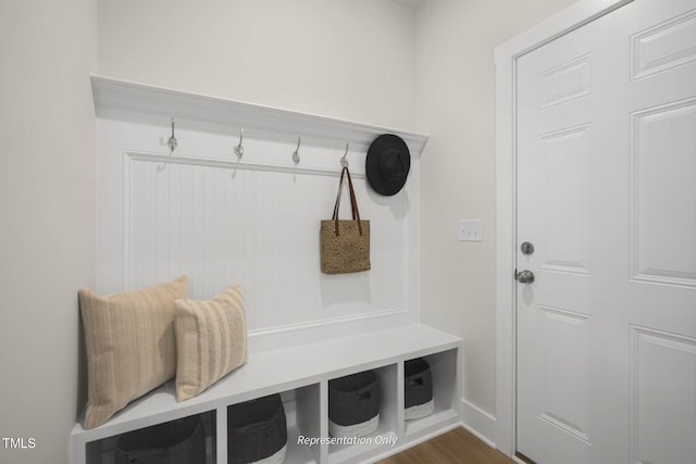 mudroom with wood-type flooring