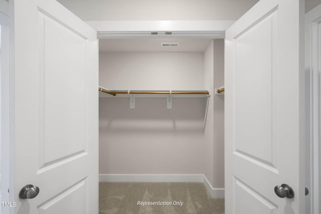 spacious closet featuring light carpet