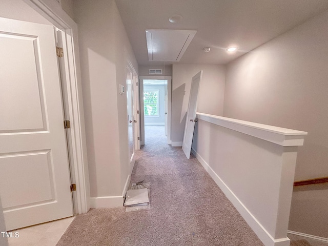 207 Pond View Ct Unit 3, Fuquay Varina, NC 27526 - corridor featuring attic access, light colored carpet, baseboards, and recessed lighting