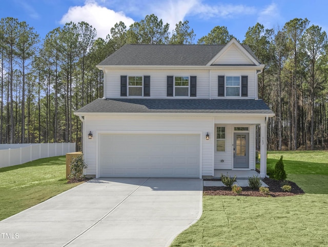 front facade with a front yard and a garage