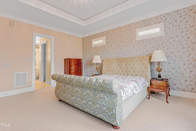 bedroom featuring carpet and ornamental molding