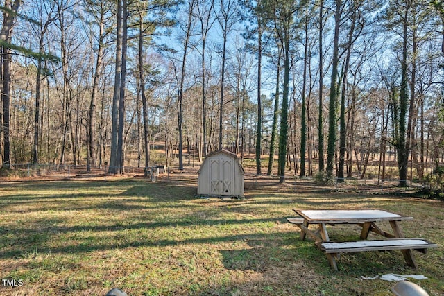 view of yard featuring an outbuilding and a storage unit