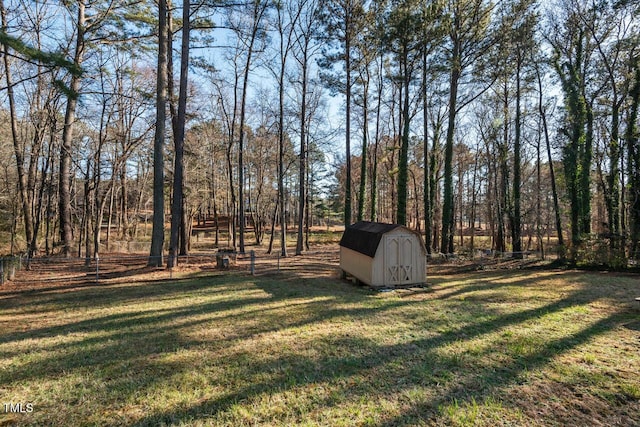 view of yard with a storage shed and an outdoor structure