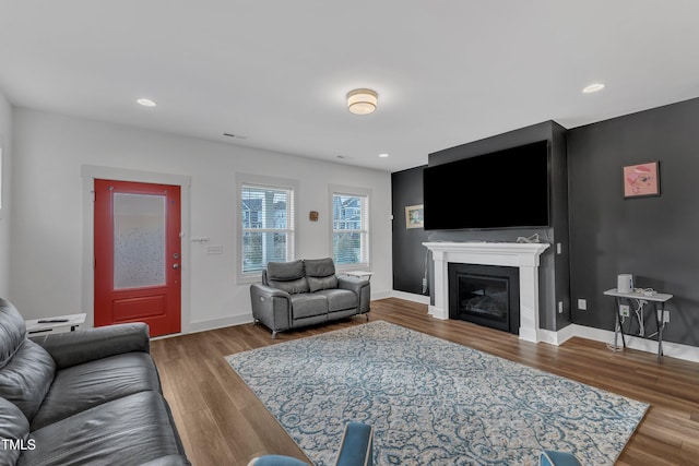 living room with hardwood / wood-style flooring