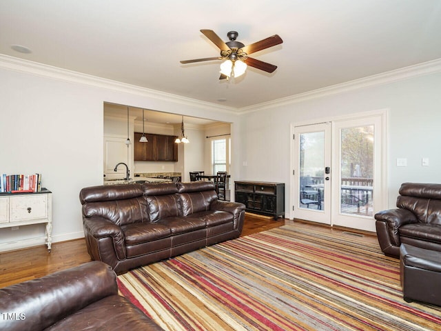 living room with plenty of natural light and crown molding