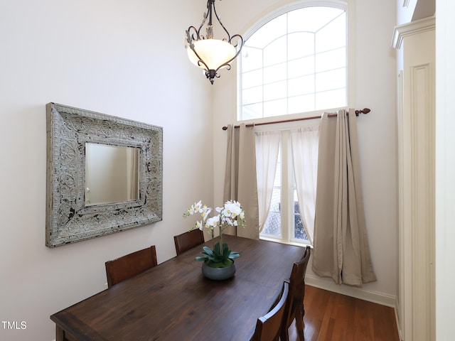 dining space featuring dark hardwood / wood-style floors