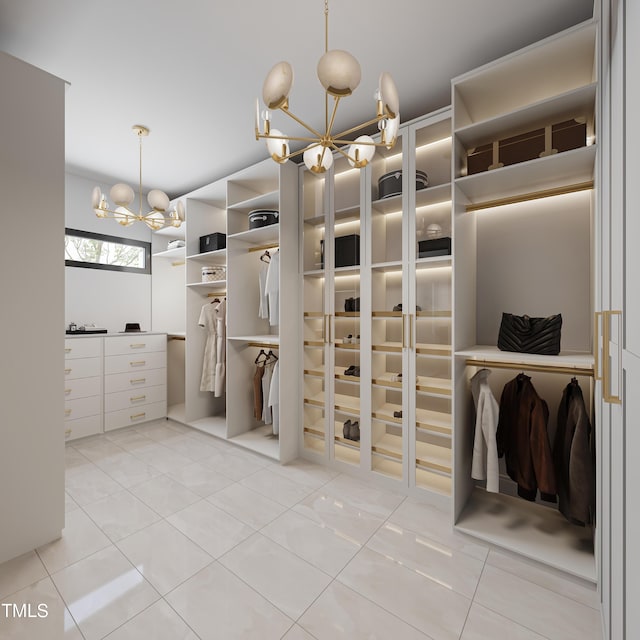 5001 Rampart St, Raleigh, NC 27609 - spacious closet featuring a chandelier and light tile patterned flooring