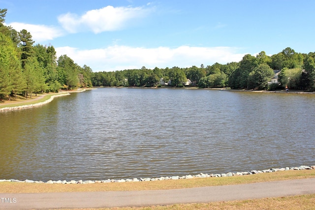 view of water feature with a view of trees