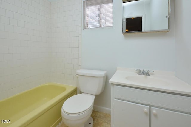 full bathroom with tile patterned floors, vanity, toilet, and tiled shower / bath