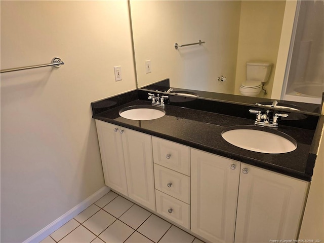 bathroom with tile patterned floors, vanity, and toilet