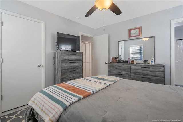 bedroom featuring ceiling fan