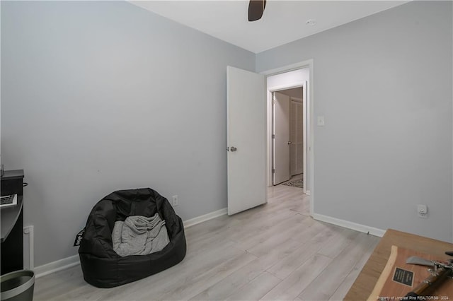 interior space featuring ceiling fan and light hardwood / wood-style floors