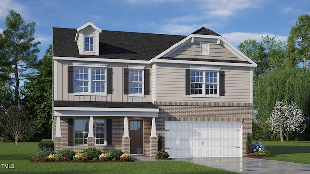 craftsman-style home with a garage and a front yard