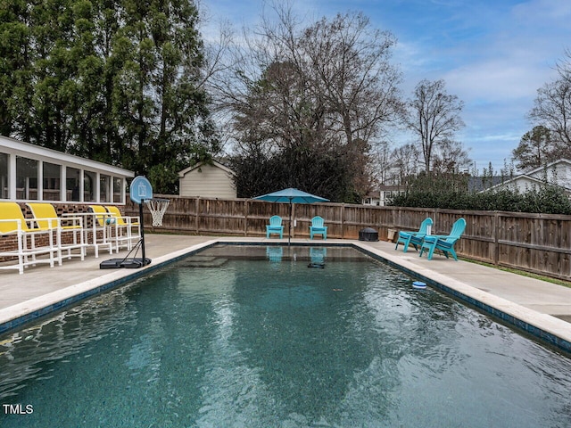 view of swimming pool with a patio