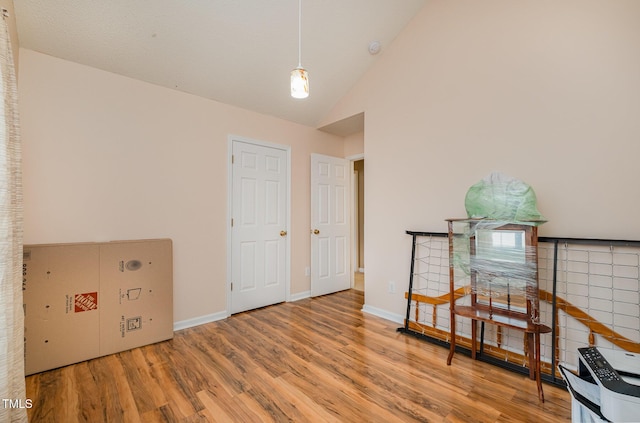 interior space featuring vaulted ceiling and hardwood / wood-style floors