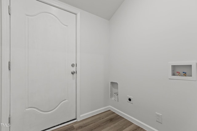 clothes washing area with hookup for a washing machine, hardwood / wood-style flooring, and electric dryer hookup