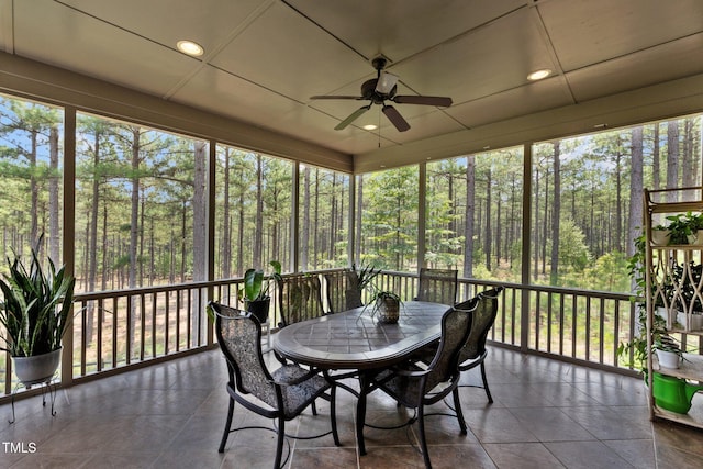 sunroom / solarium with ceiling fan