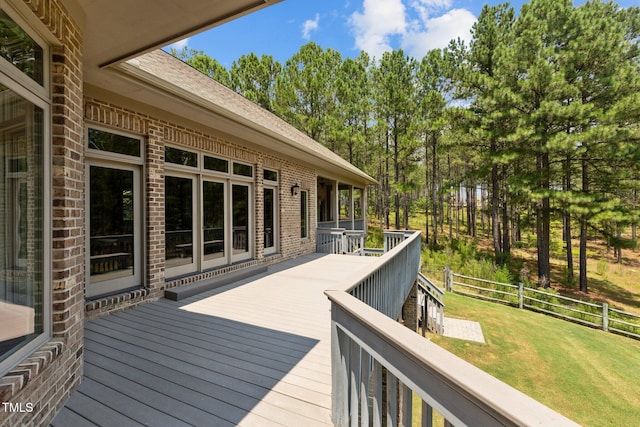 deck featuring a lawn