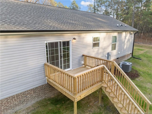 wooden deck with central AC unit