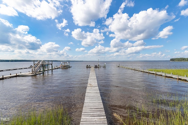 view of dock featuring a water view