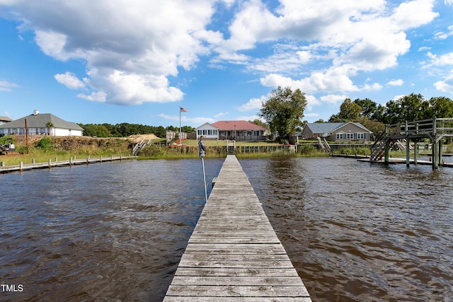 dock area with a water view