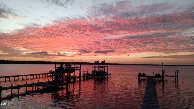 view of dock with a water view