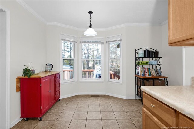 58 Bayleaf Ln, Sanford, NC 27332 - dining space with baseboards, crown molding, and light tile patterned floors